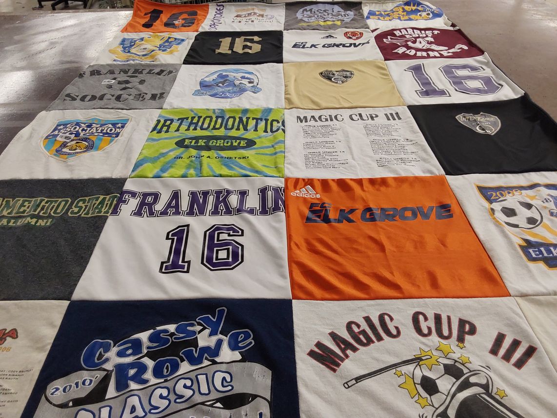 T-shirt quilt featuring elk grove soccer team by Maria from CA