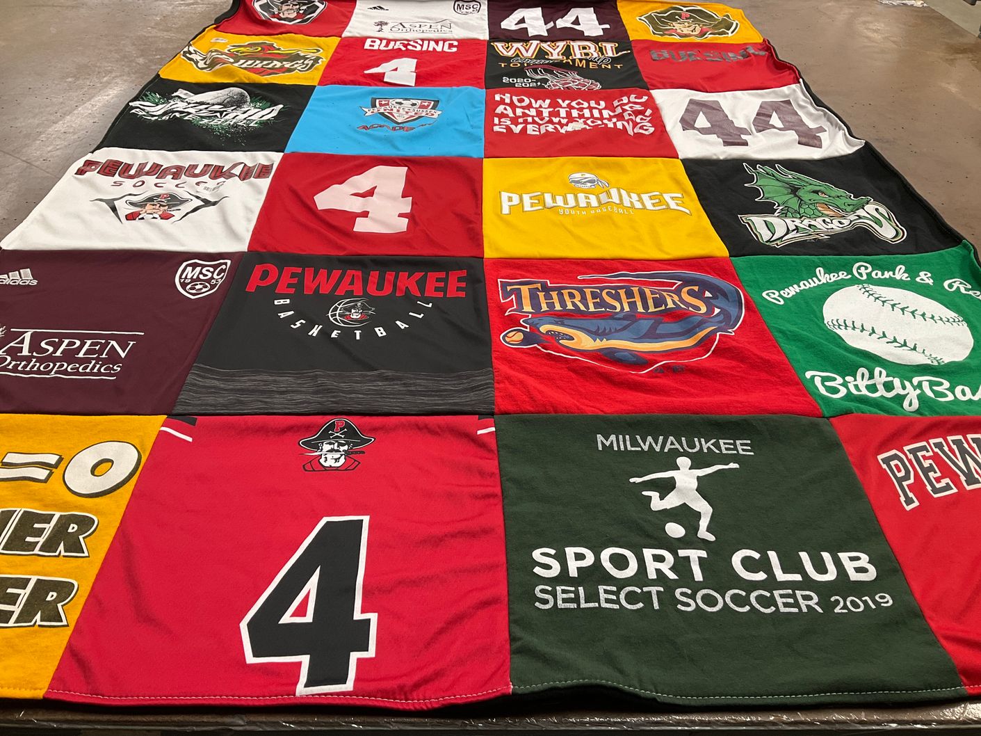 T-shirt quilt featuring pewaukee basketball, pewaukee soccer by Melissa from WI
