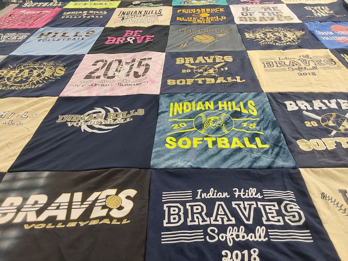 T-shirt quilt featuring indian hills braves volleyball, indian hills braves softball by JACQUELINE from NJ