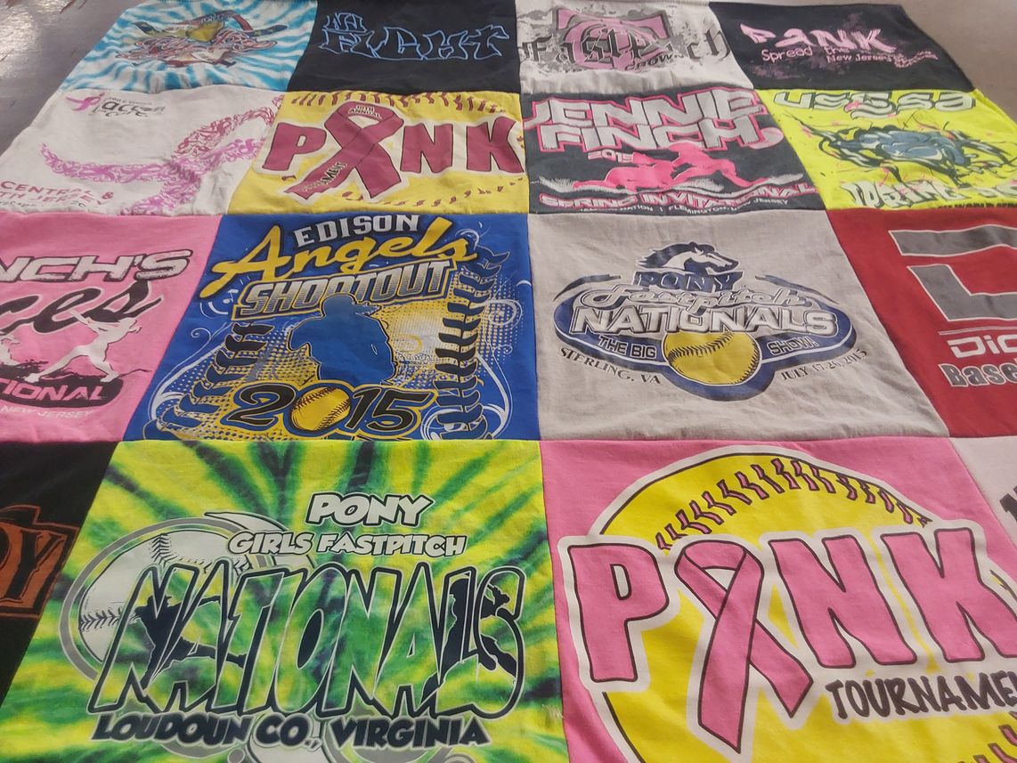 T-shirt quilt with softball, sports themes by JACQUELINE from NJ