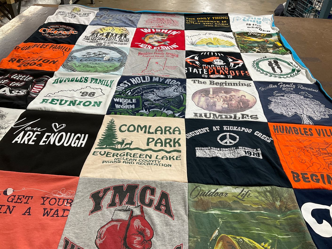 T-shirt quilt with family gatherings, reunions themes by Chicquita from IL