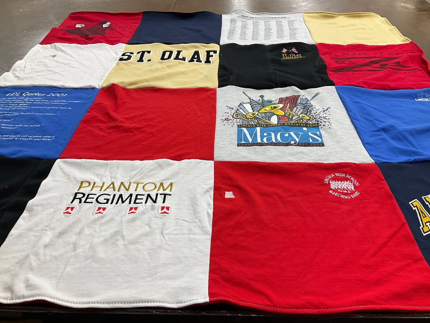 T-shirt quilt from st olaf college, lincoln high school by Bob from SD