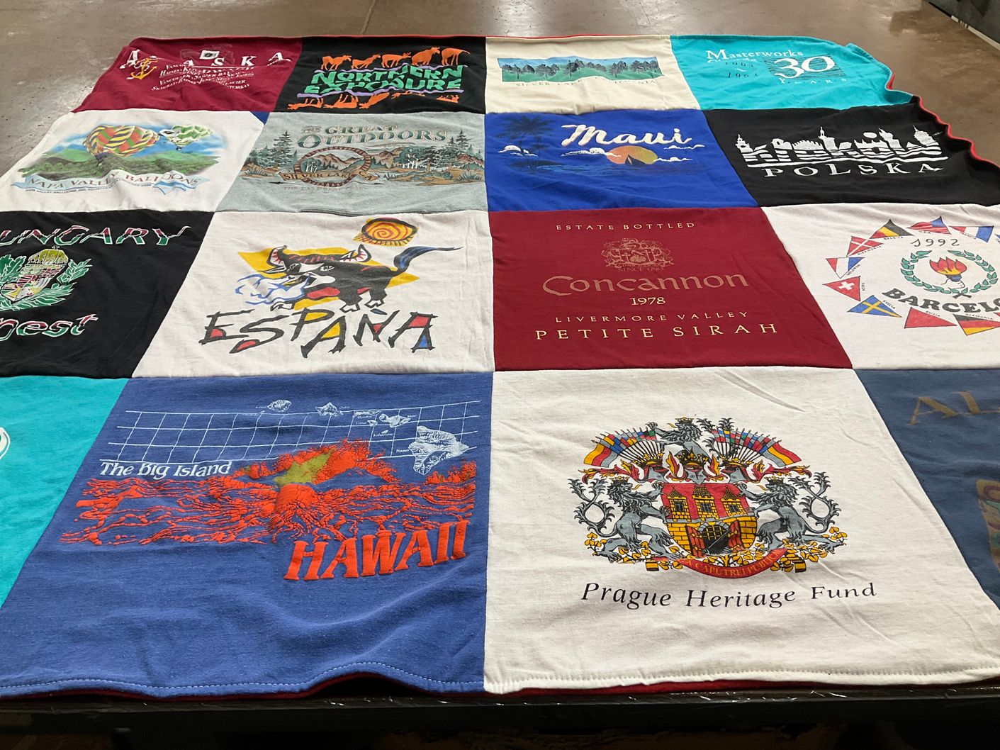 T-shirt quilt with travel, culture themes by Sara from CA