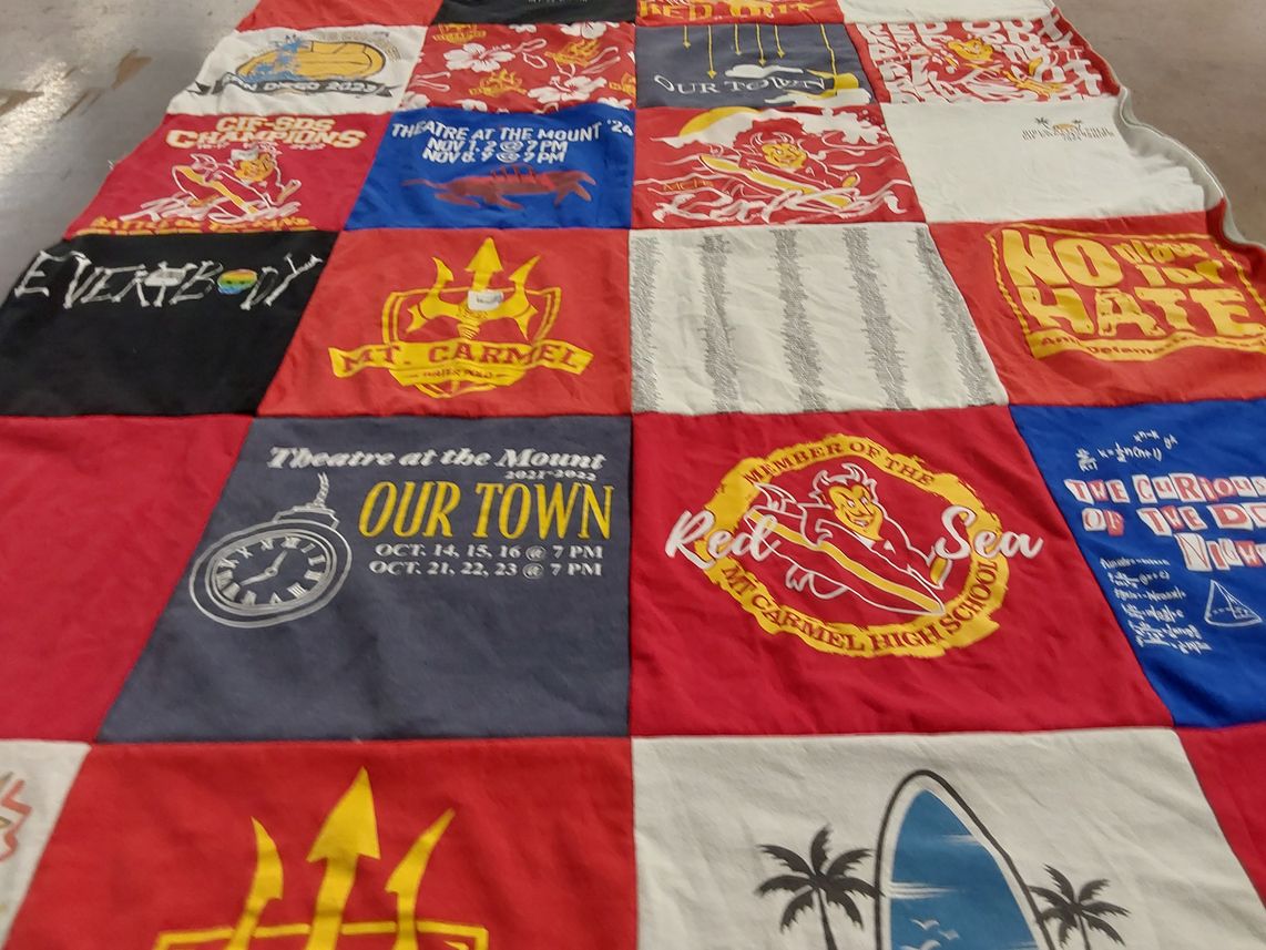 T-shirt quilt featuring red sea by Joy from CA
