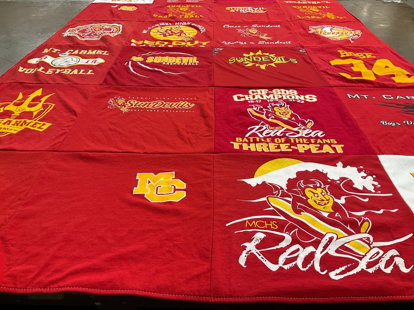 T-shirt quilt featuring mount carmel high school sun devils by Joy from CA