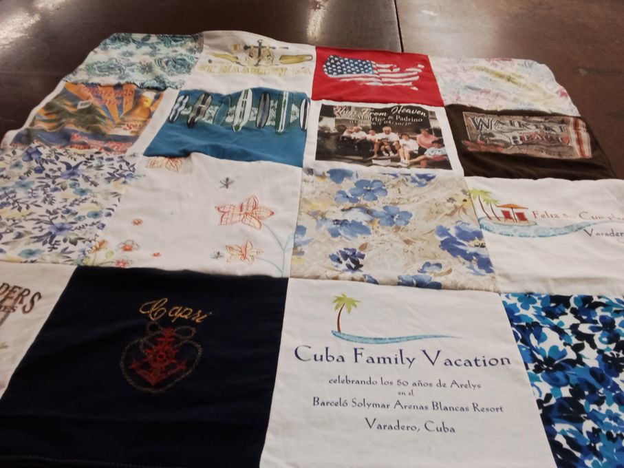 T-shirt quilt with travel, vacation themes by Arelys from NJ