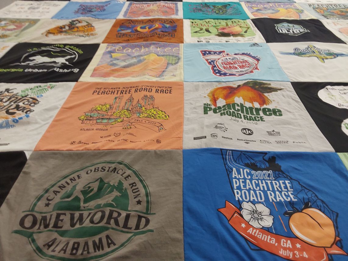 T-shirt quilt with running, fitness themes by Siglinde from GA