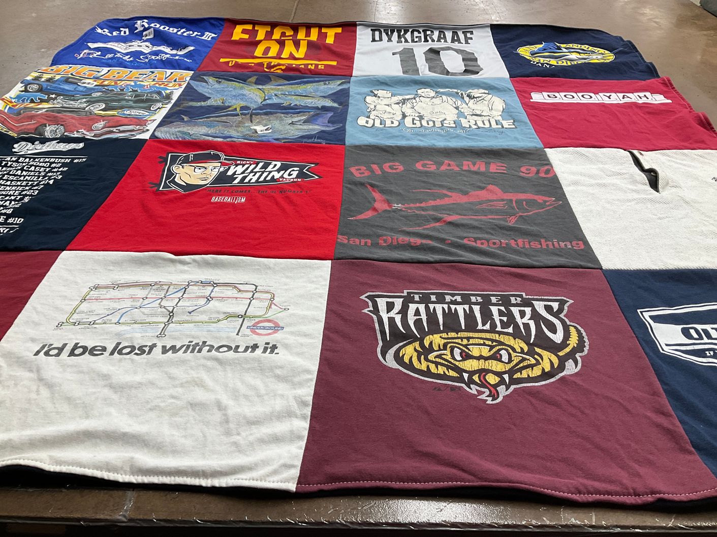 T-shirt quilt featuring timber rattlers by PATRICIA from CA
