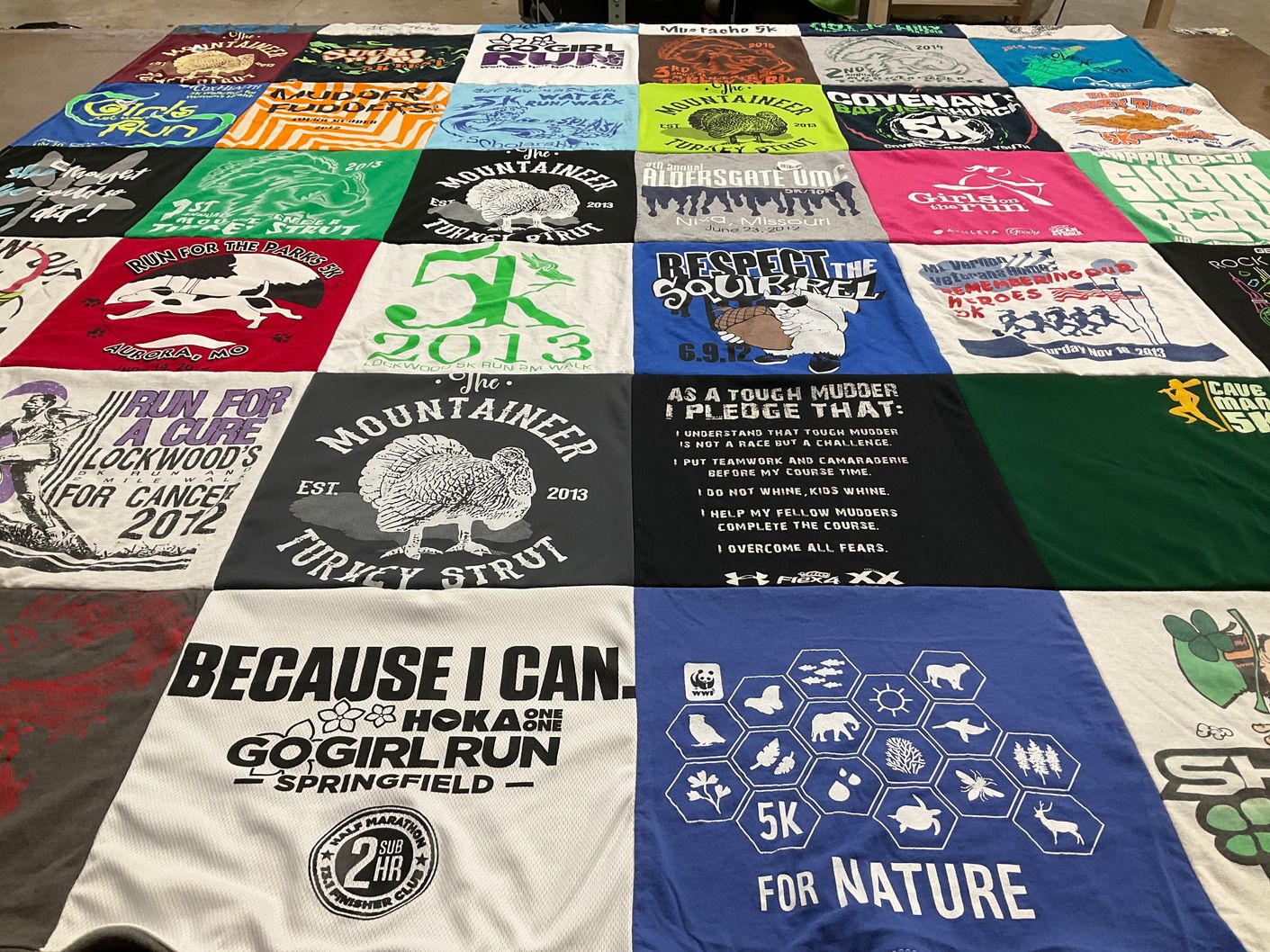 T-shirt quilt with running, fitness themes by Lisa from TX
