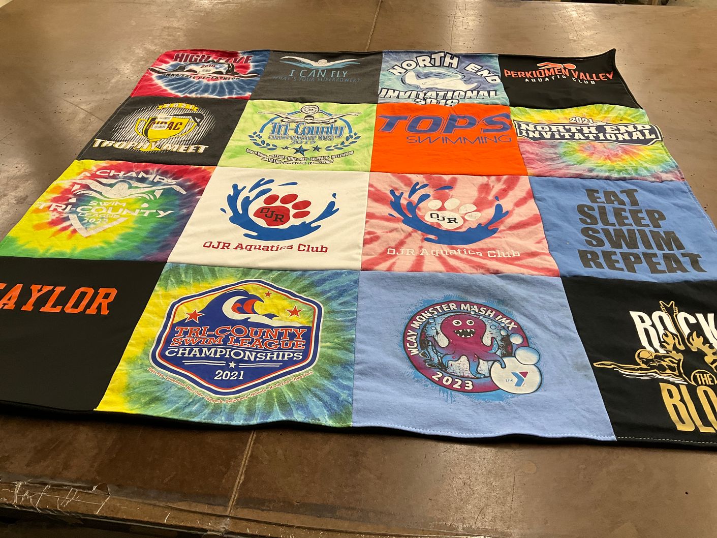T-shirt quilt featuring perkiomen valley aquatics club, north east swimming by Tricia from PA
