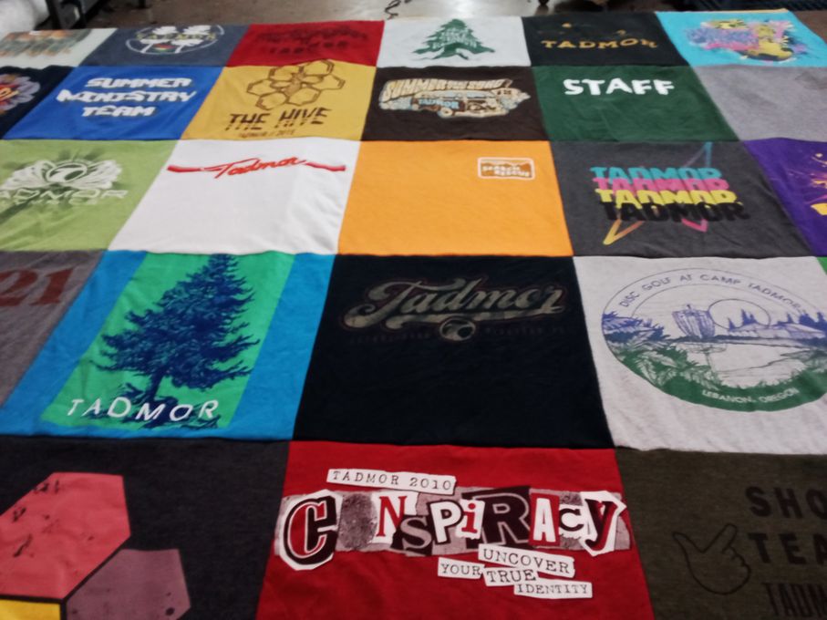 T-shirt quilt with camping, outdoors themes by Noah from OR