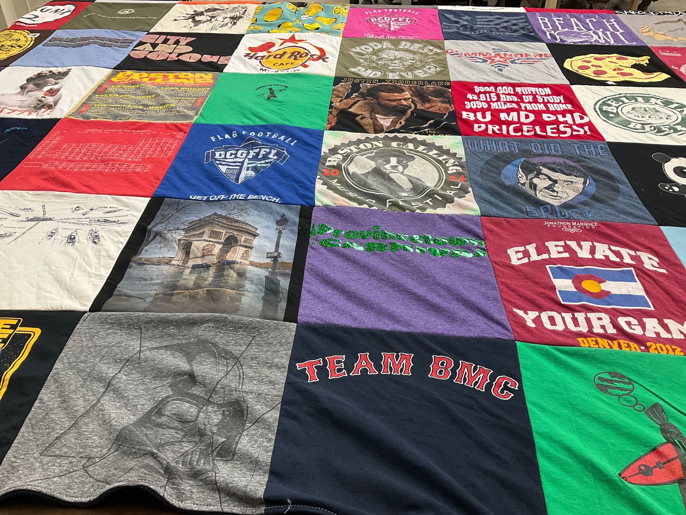 T-shirt quilt with music, sports themes by Patrick from MA