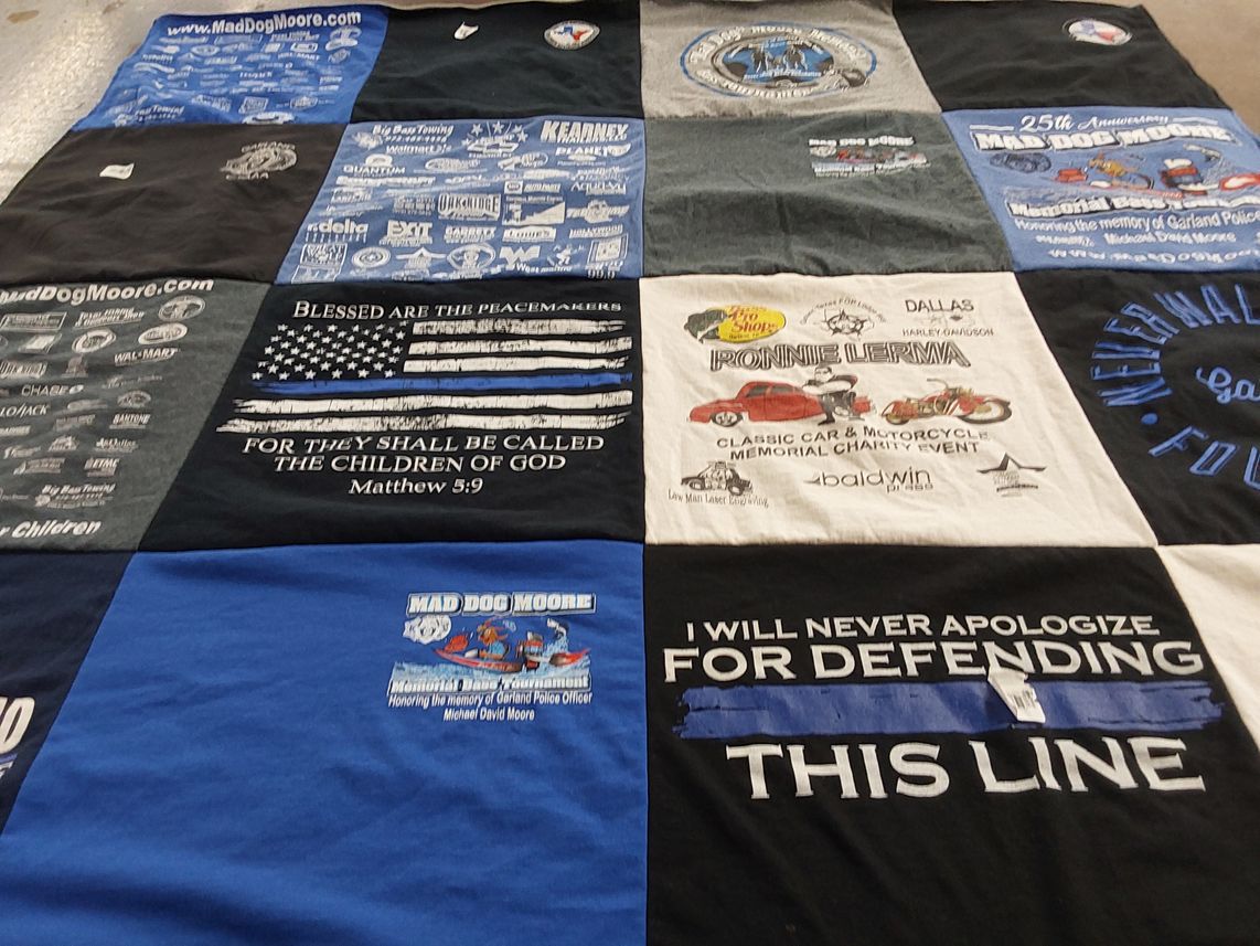T-shirt quilt with motorcycles, charity themes by Monica from TX