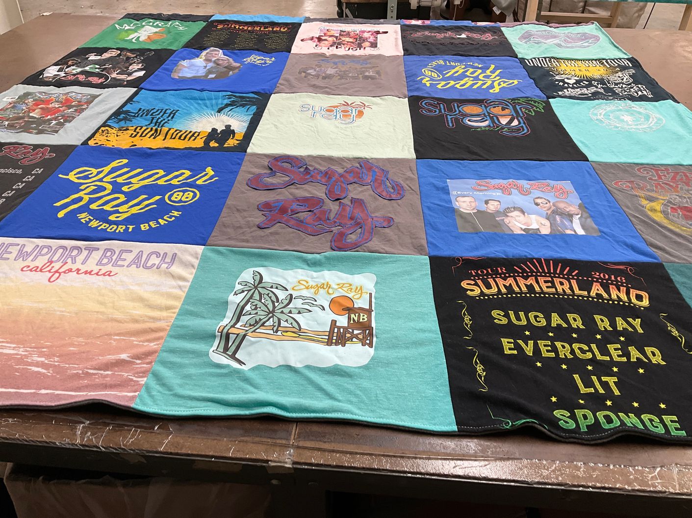 T-shirt quilt with music, concerts themes by Jamie from CA