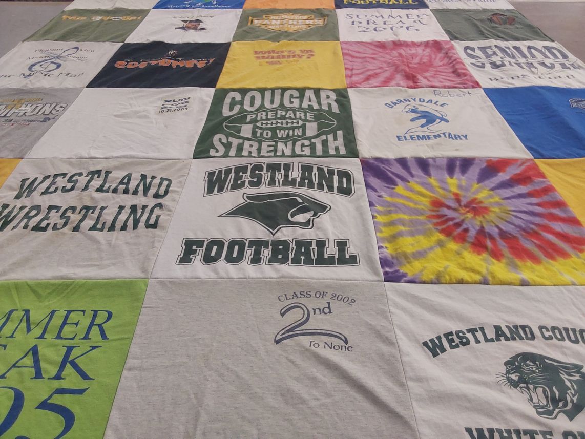 T-shirt quilt featuring westland football team, westland wrestling team by Renae from OH