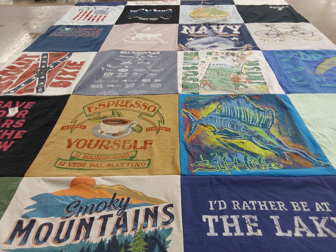 T-shirt quilt with fishing, biking themes by tiffany from SC