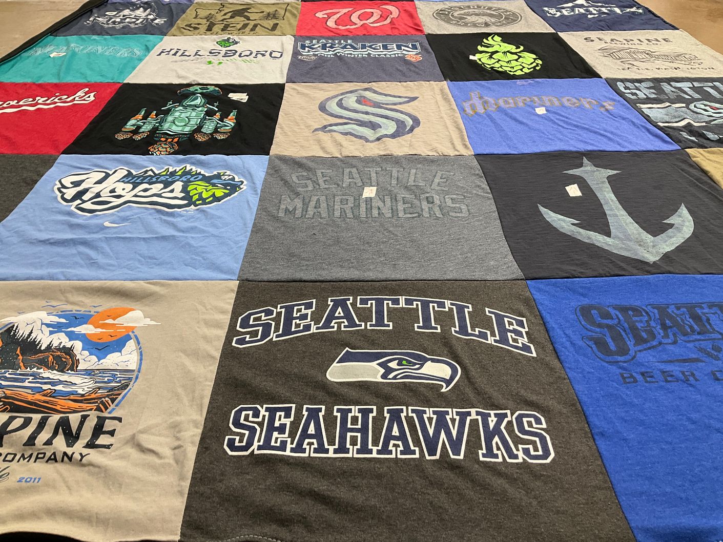T-shirt quilt featuring seattle mariners, seattle seahawks by Rikki from TX