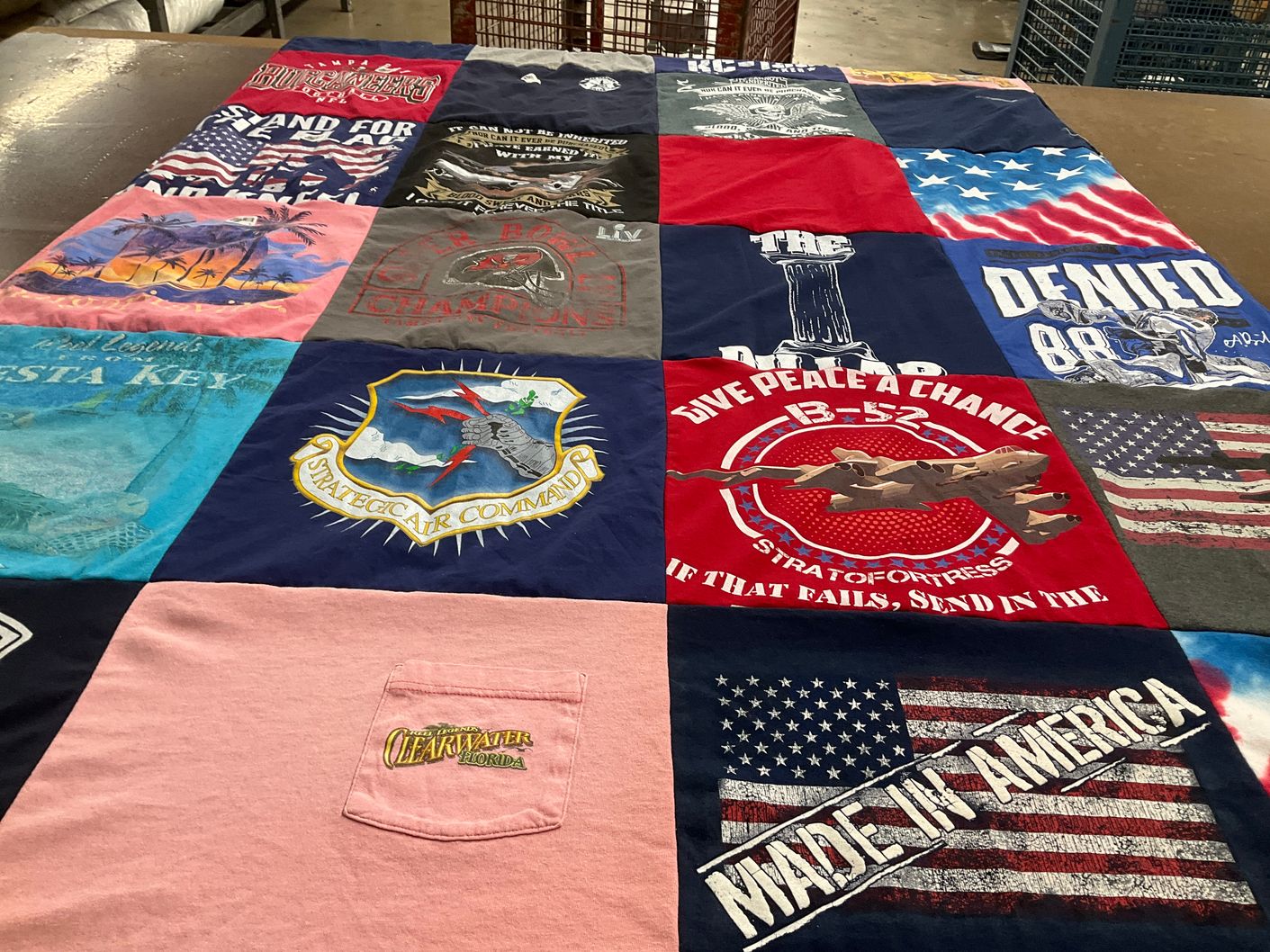 T-shirt quilt with military, florida themes by Anne from FL