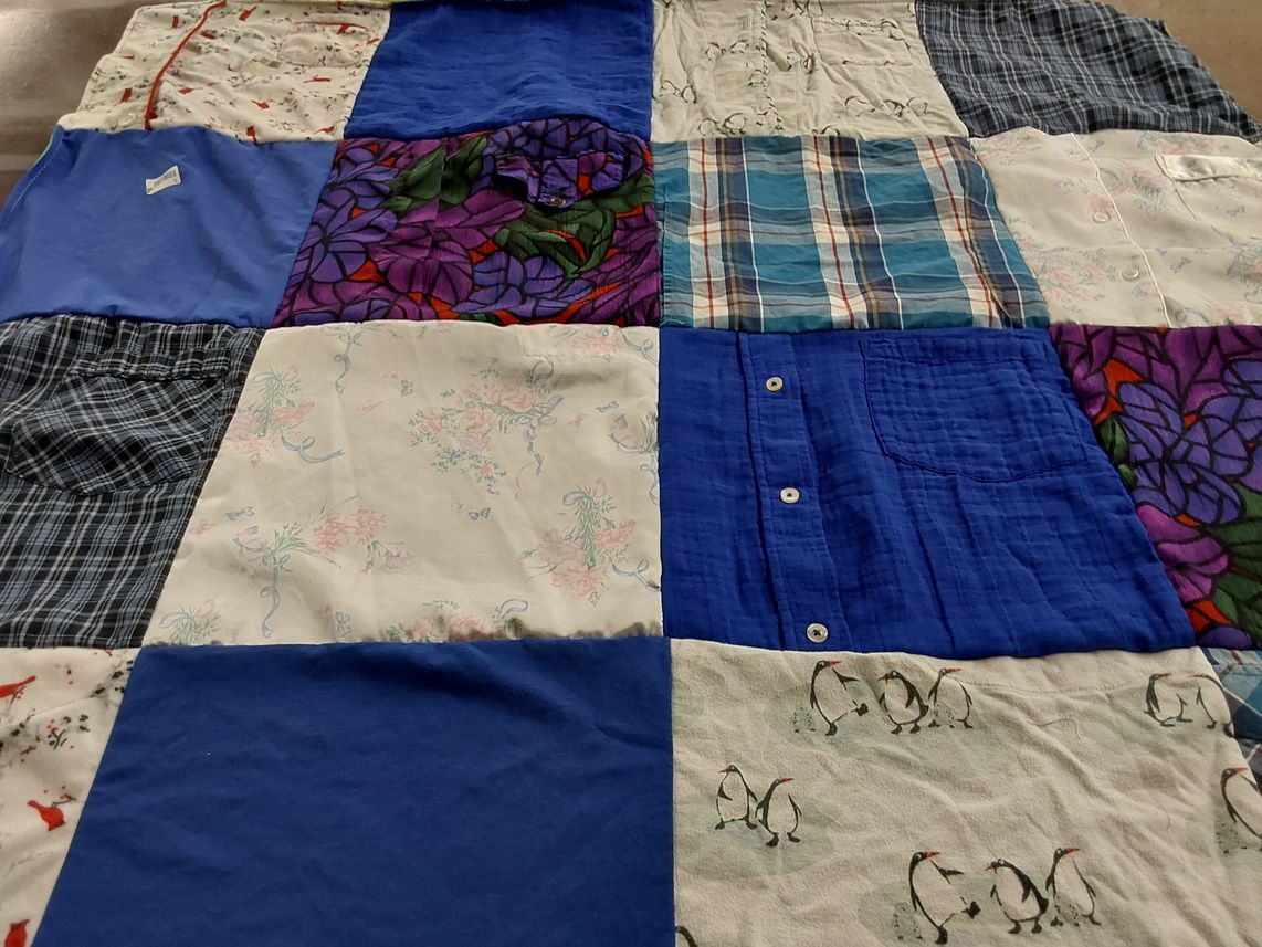 T-shirt quilt with quilting, sewing themes by Rolanda from OR