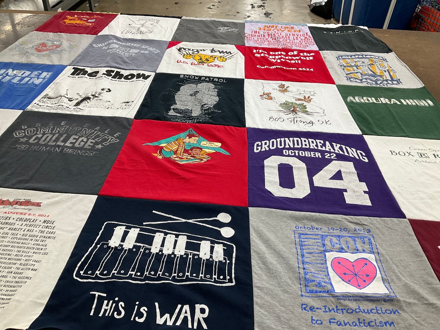 T-shirt quilt from community college by Shannon from CA