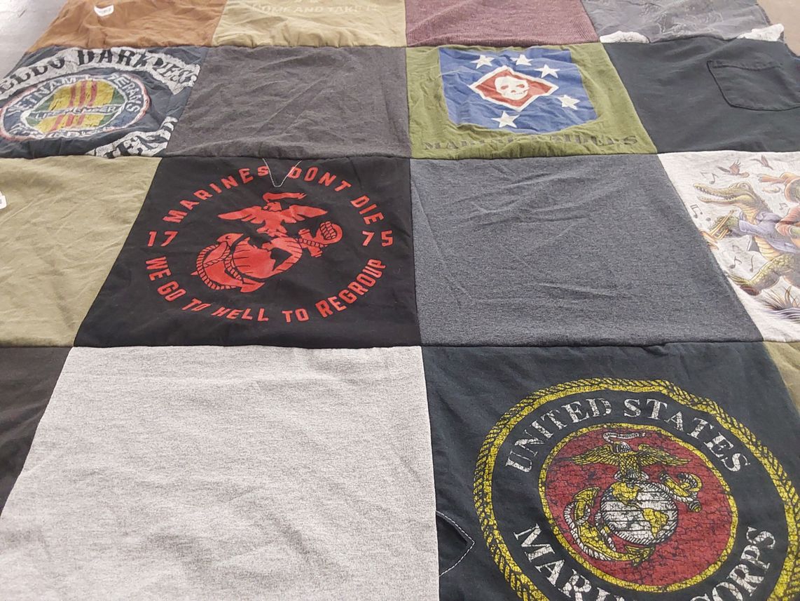 T-shirt quilt with military, veterans themes by Steve from LA