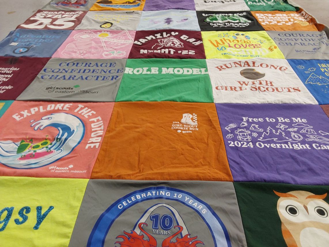 T-shirt quilt with girl scouting, camping themes by Melissa from MO