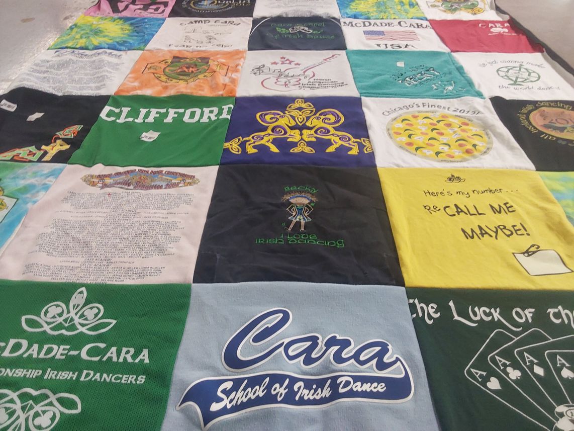 T-shirt quilt with irish dance themes by Debbie from PA