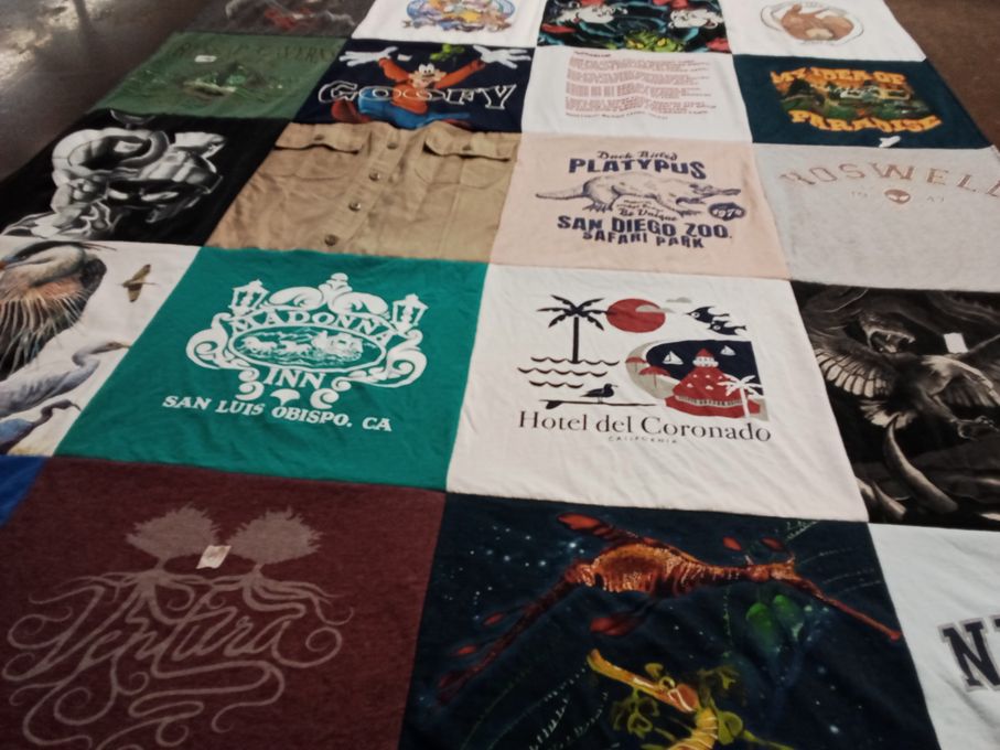 T-shirt quilt with travel, nature themes by Laura from CA