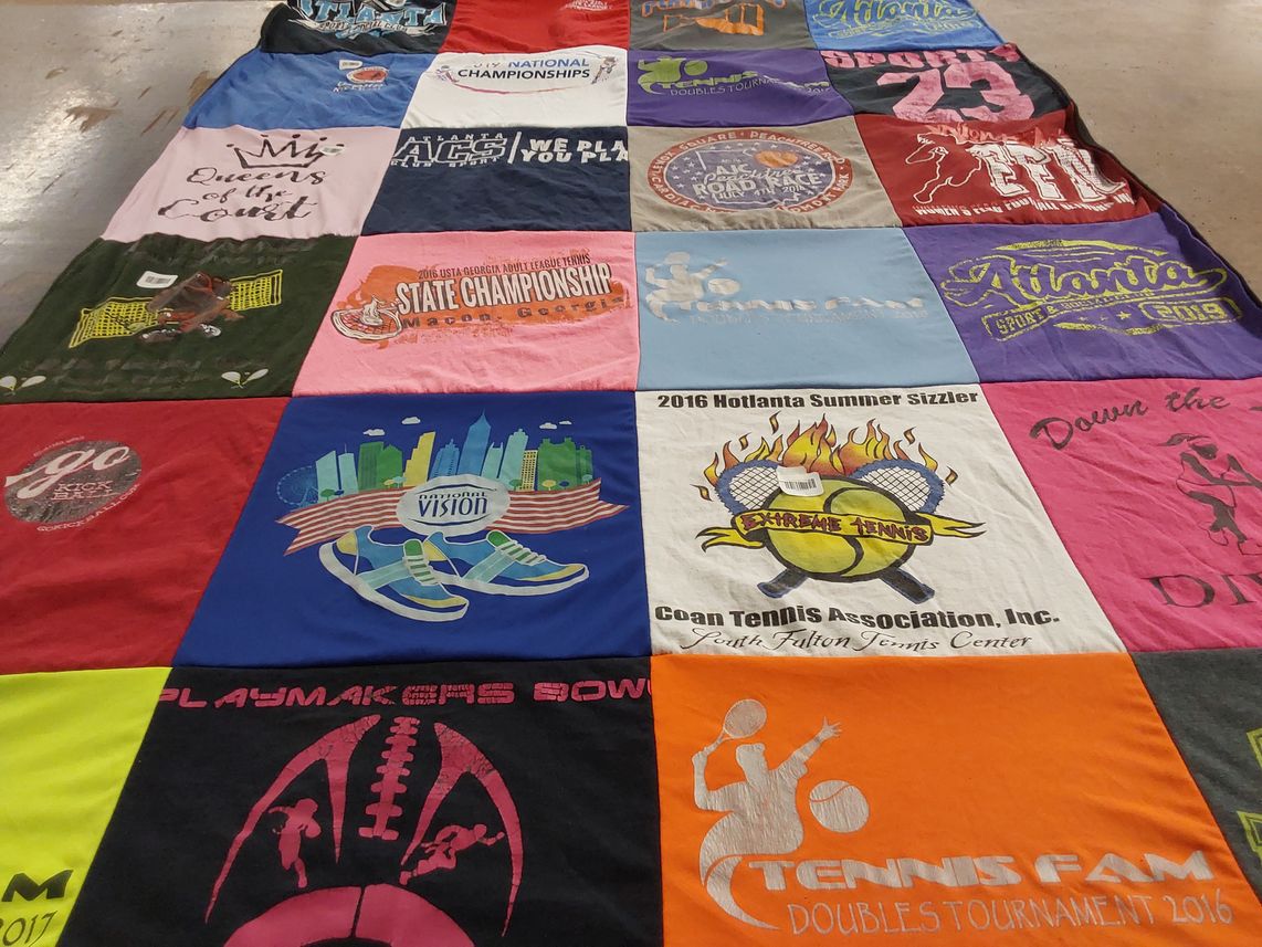 T-shirt quilt with tennis, sports themes by Keri from GA