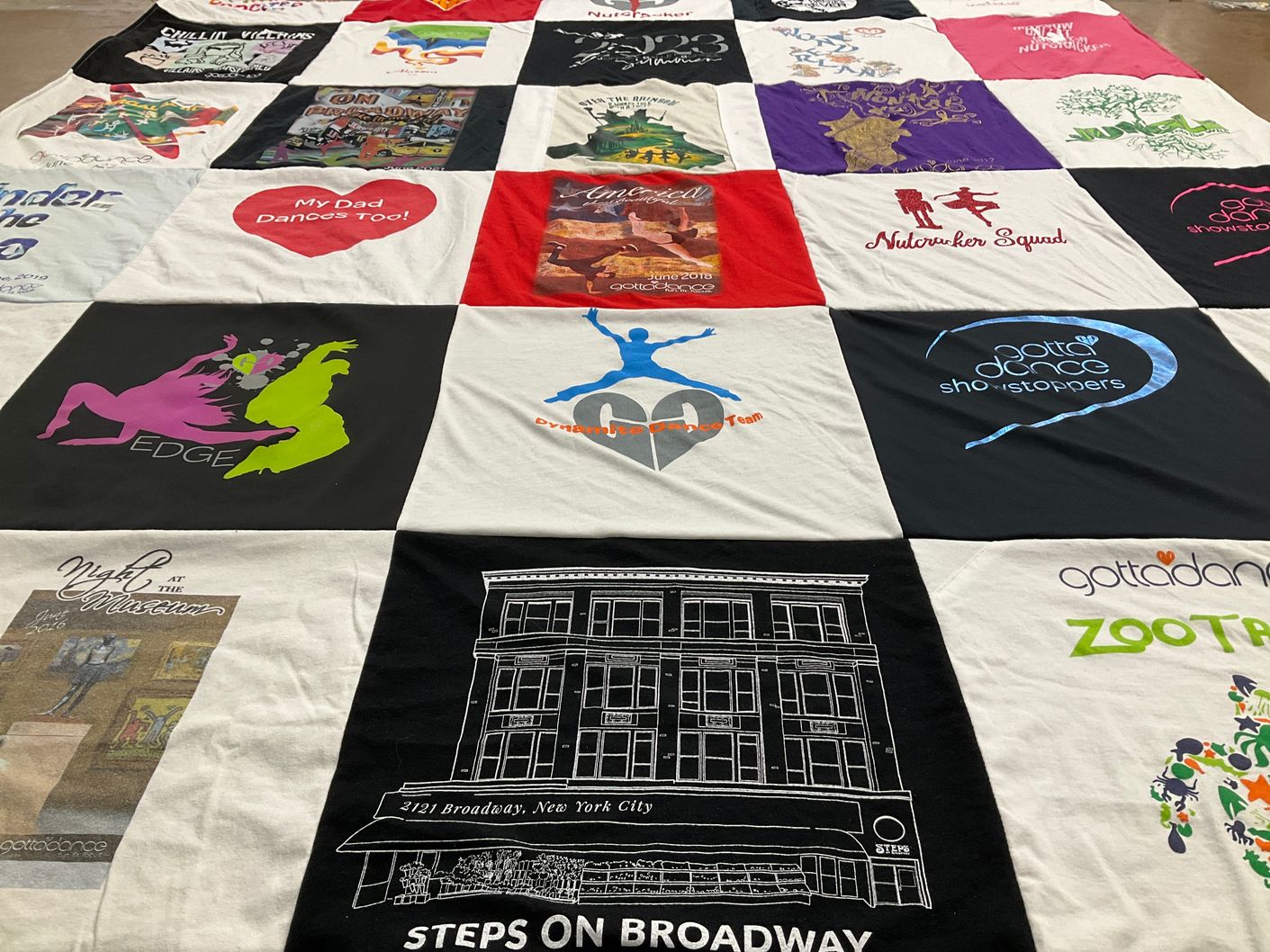 T-shirt quilt with dance, theater themes by Stacey from NJ