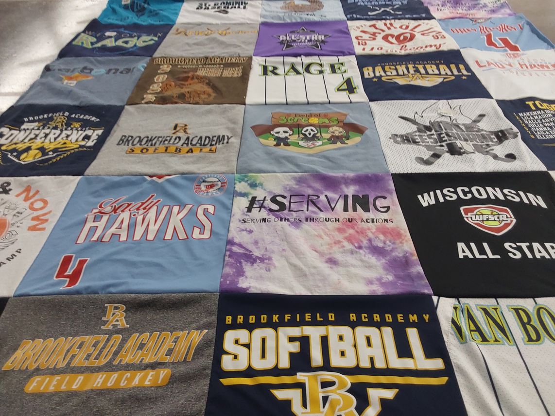 T-shirt quilt featuring brookfield academy softball, brookfield academy field hockey by Jennifer from WI