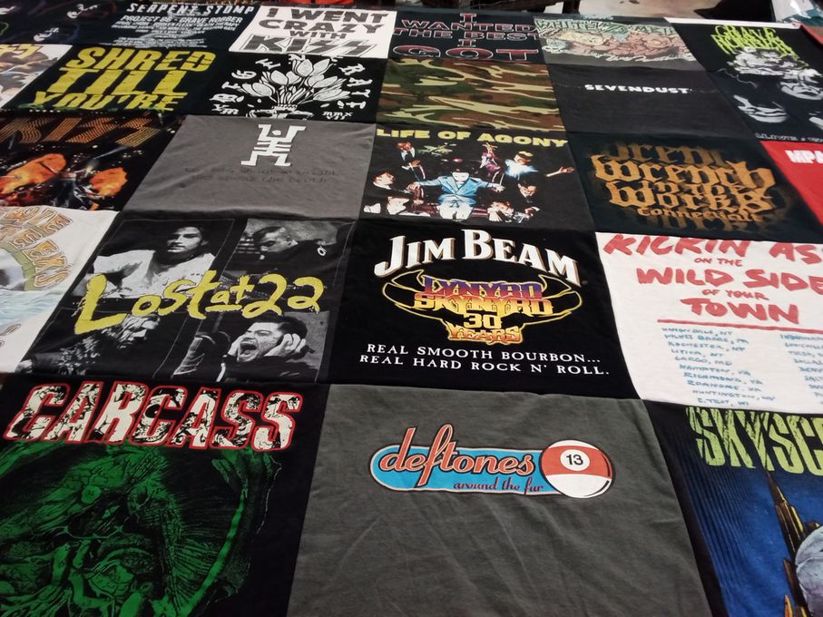 T-shirt quilt with music, rock themes by Richard from TX