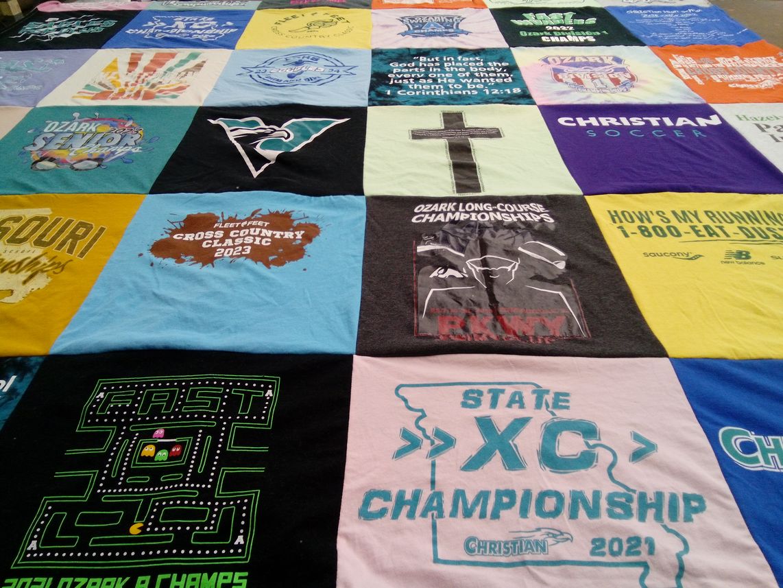 T-shirt quilt featuring christian cross country team by Melissa from MO
