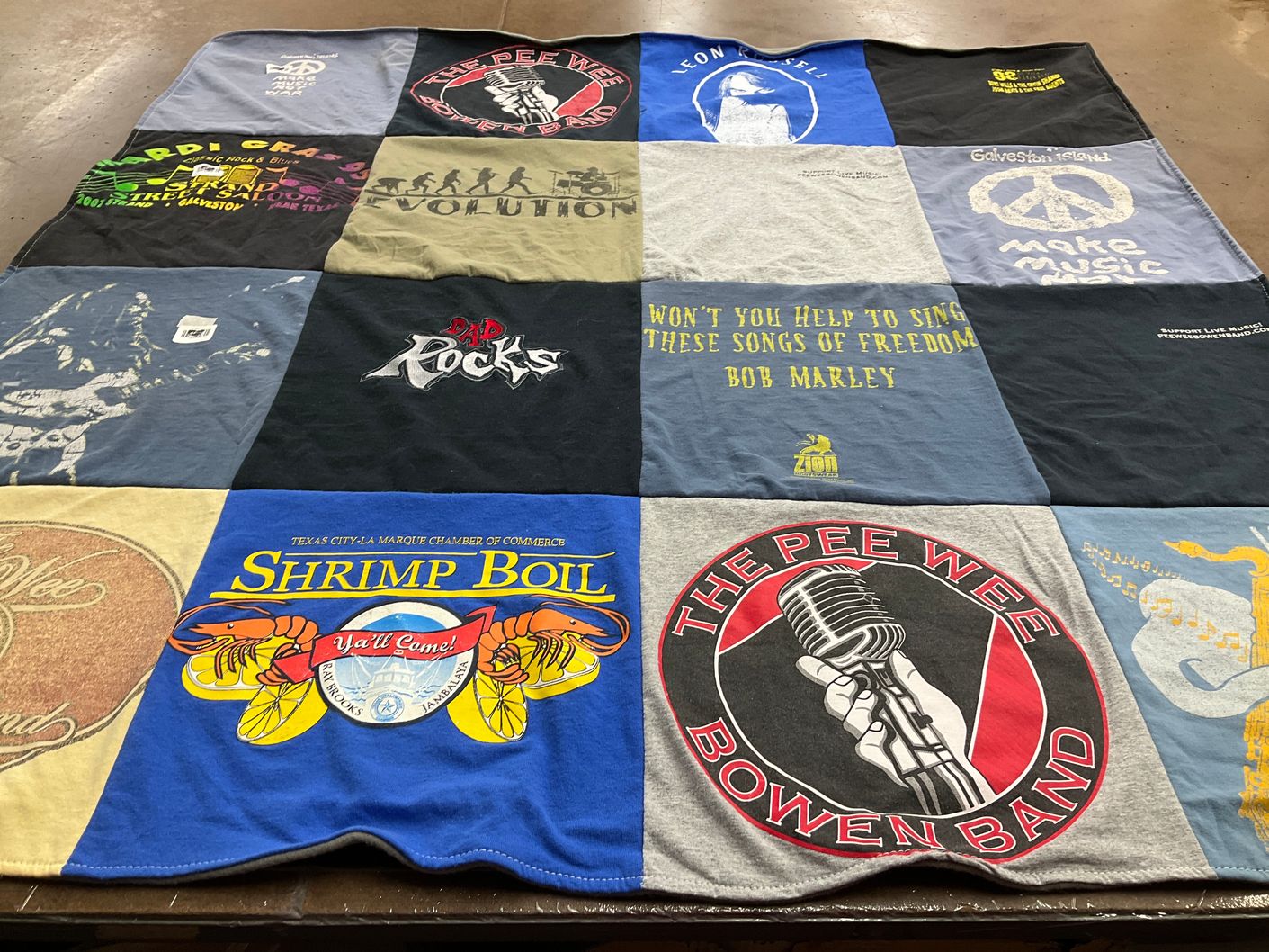 T-shirt quilt with live music, freedom themes by Janie from TX