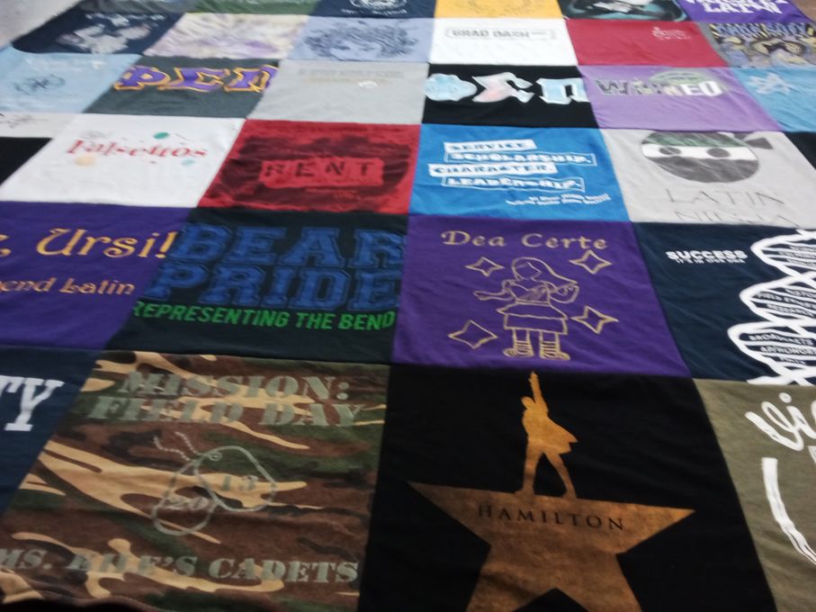 T-shirt quilt with theater, education themes by Rebecca from VA