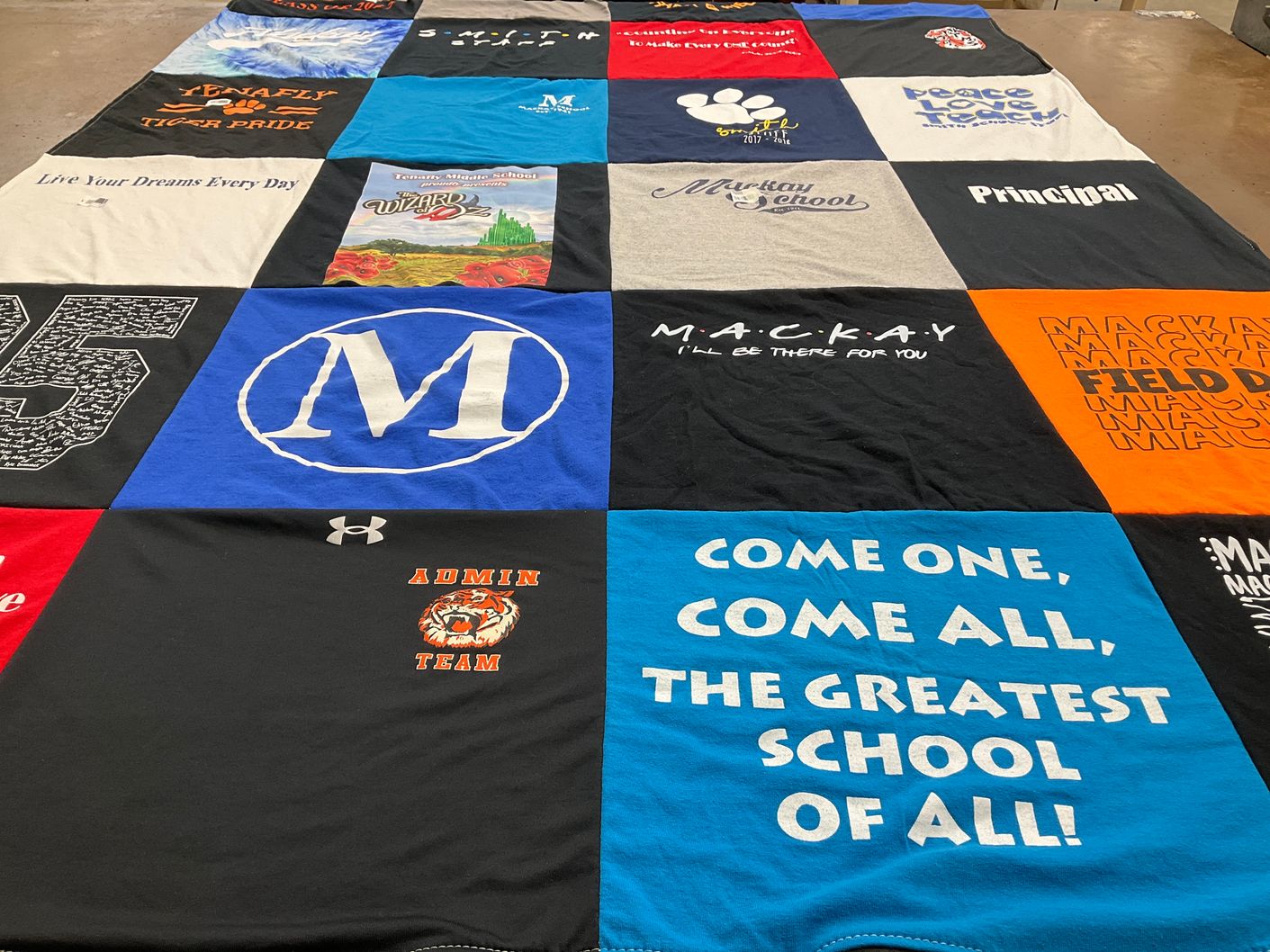 T-shirt quilt from markay school, mackay school by Heidi from NJ
