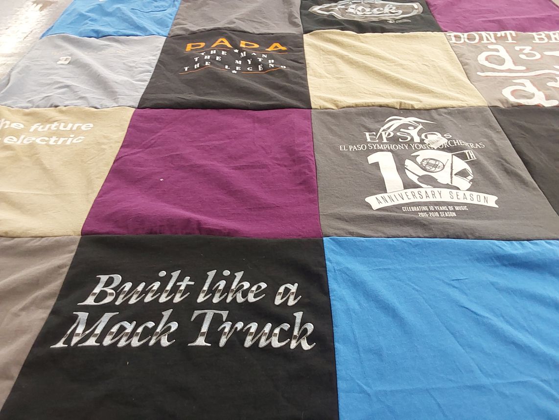 T-shirt quilt with music, orchestras themes by Christine from NM