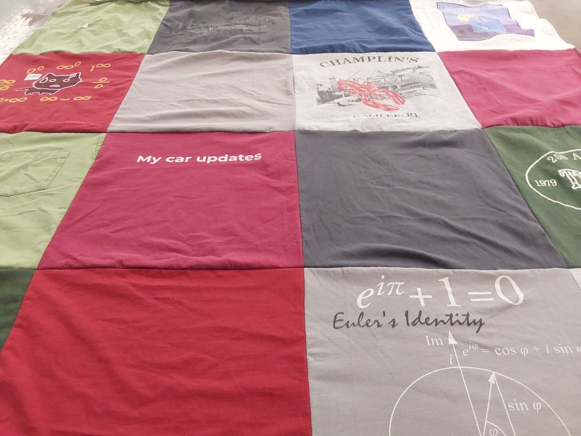 T-shirt quilt with mathematics themes by Christine from NM