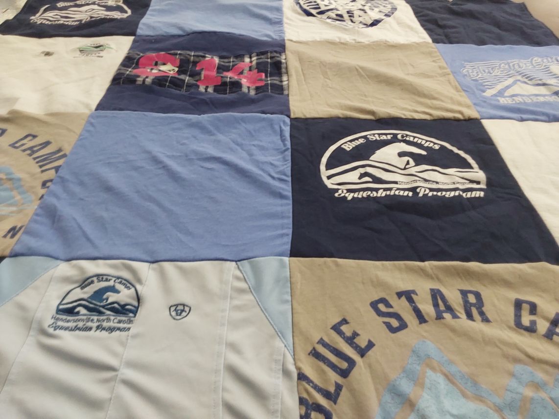 T-shirt quilt with camping, equestrian themes by Jen from GA