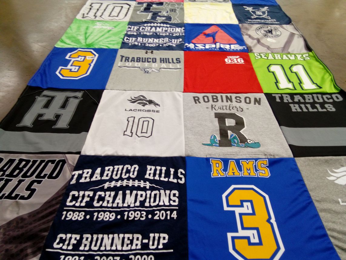 T-shirt quilt featuring trabuco hills football team, robinson rattlers by Christa from CA