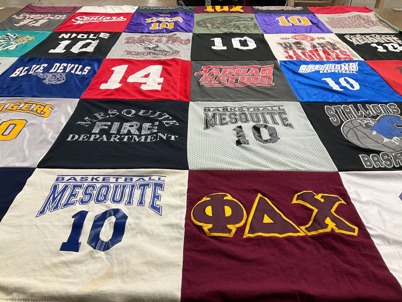 T-shirt quilt featuring jaguars, stallions by Robert from TX