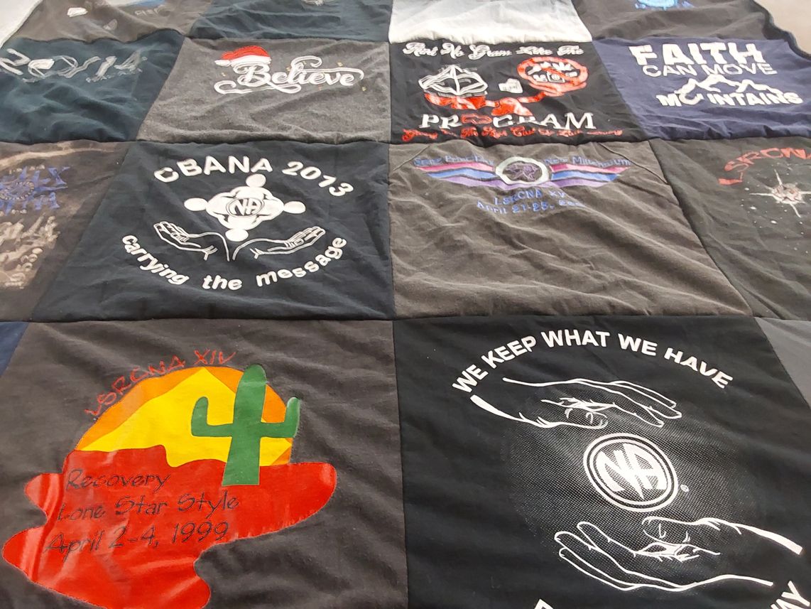 T-shirt quilt with recovery themes by Deana from TX