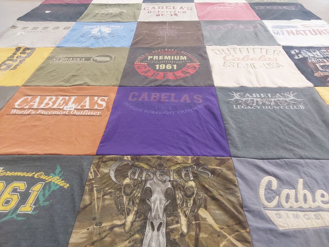T-shirt quilt with hunting, outdoors themes by Mindy from NE