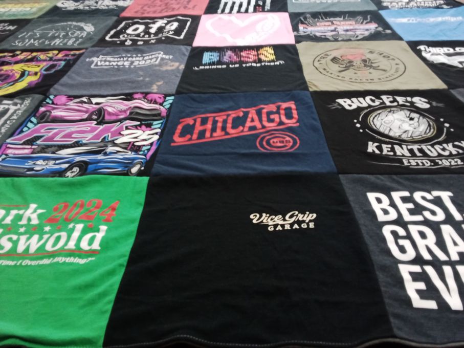 T-shirt quilt with cars, events themes by Donna from IL