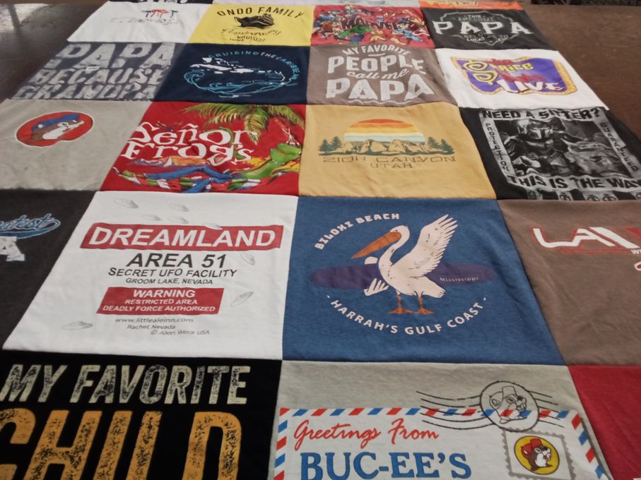 T-shirt quilt with travel, family themes by Theodore from PA