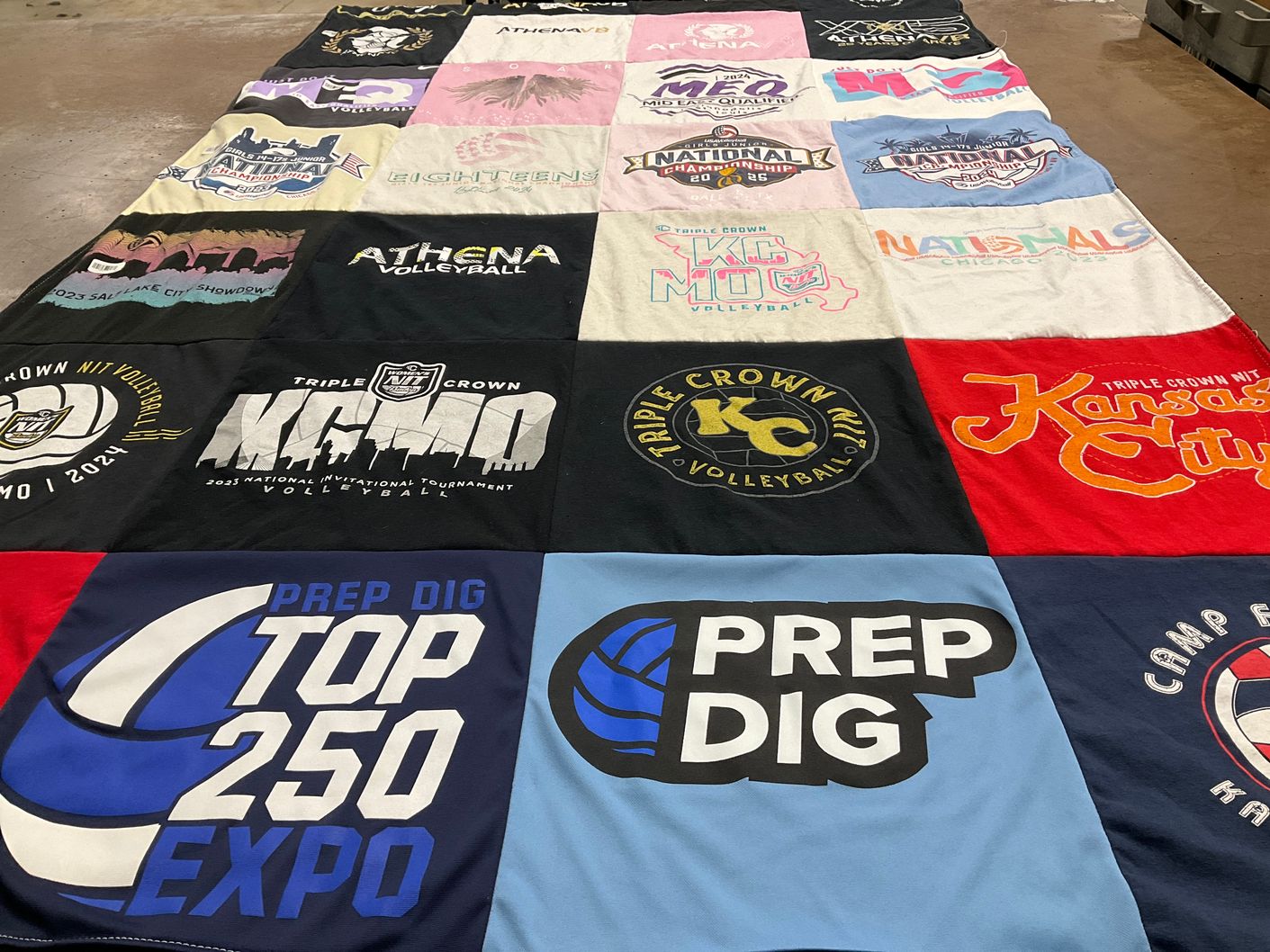 T-shirt quilt with volleyball themes by Kari from OR
