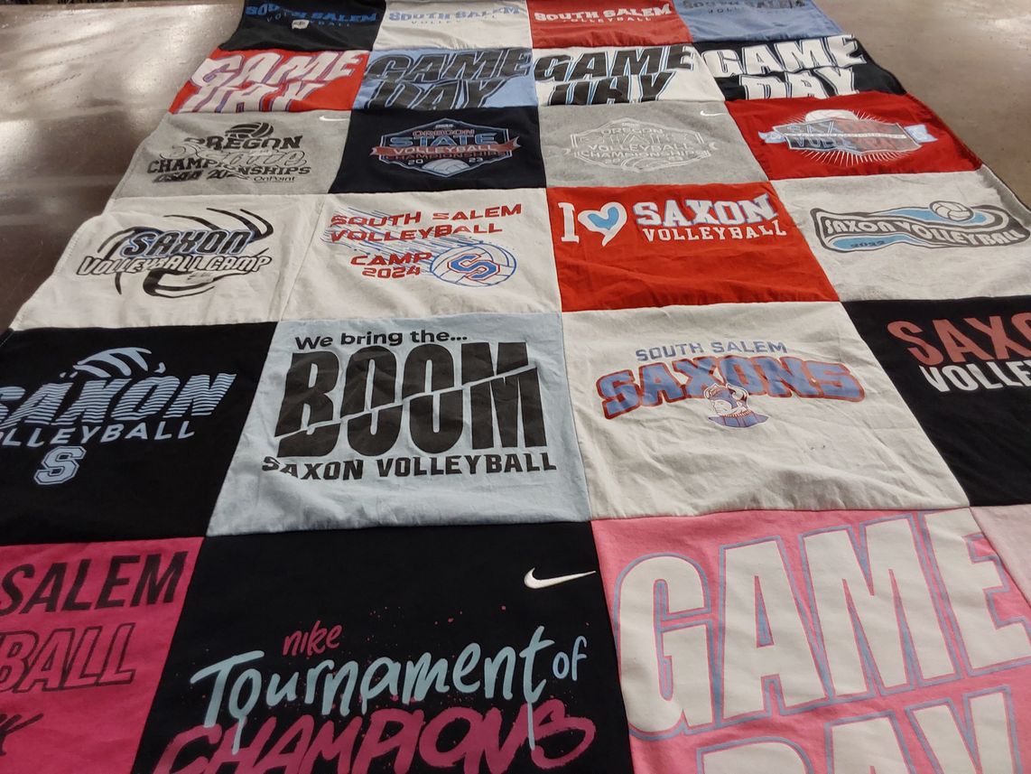 T-shirt quilt featuring saxon volleyball by Kari from OR