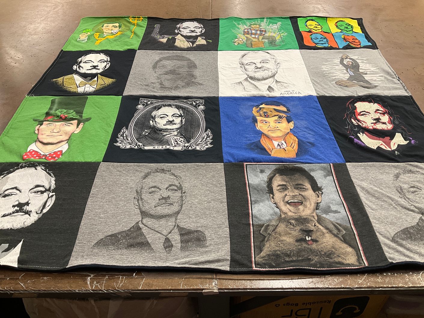 T-shirt quilt with comedy, film themes by andrea from NJ