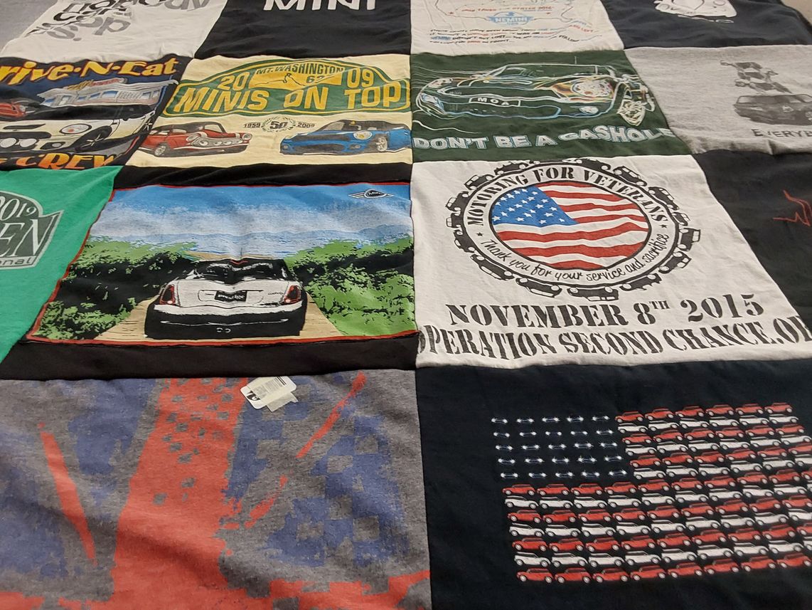 T-shirt quilt with motorsports, cars themes by andrea from NJ