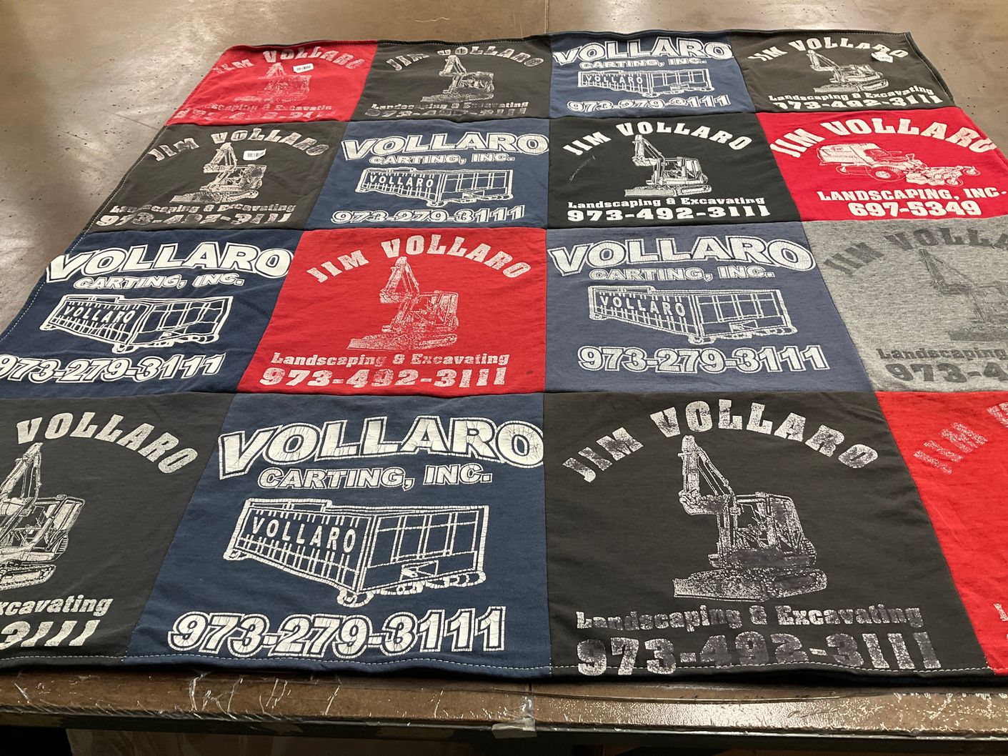 T-shirt quilt with landscaping, excavating themes by andrea from NJ